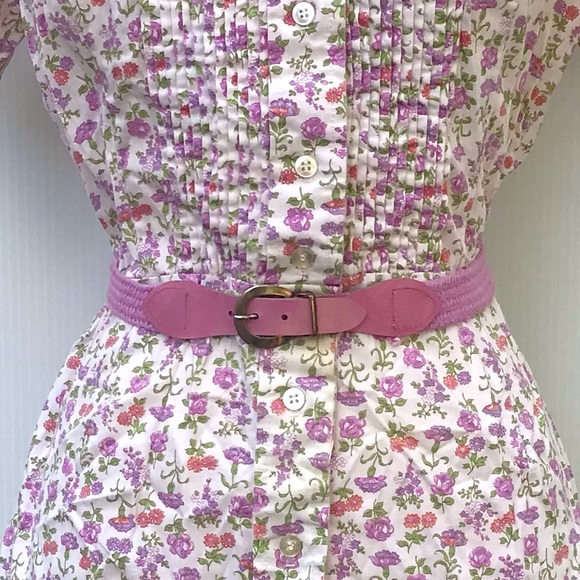 Vintage 60’s pink & purple floral cotton button down belted shirt dress - Picture 4 of 12